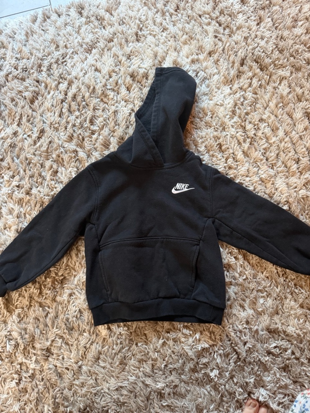 Nike Kids Black Pullover Hoodie with White Swoosh